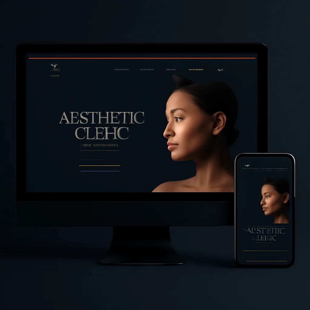 Aesthetic clinic and skincare website mockup with consultation booking on desktop and mobile