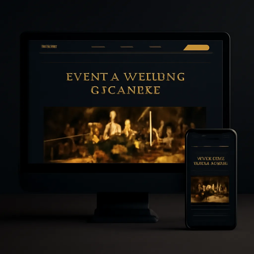Event and wedding organizer website mockup with package booking on desktop and mobile