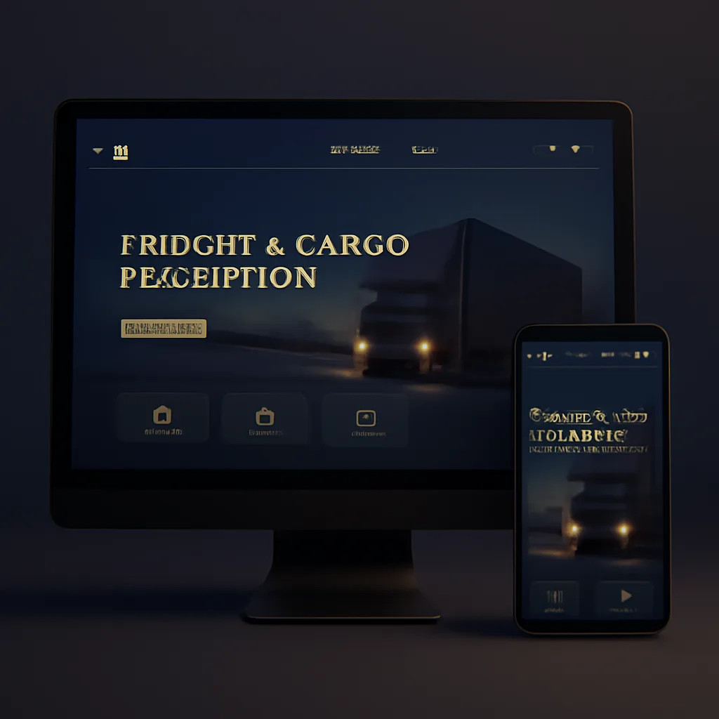 Freight and cargo expedition website mockup with instant quote tool on desktop and mobile
