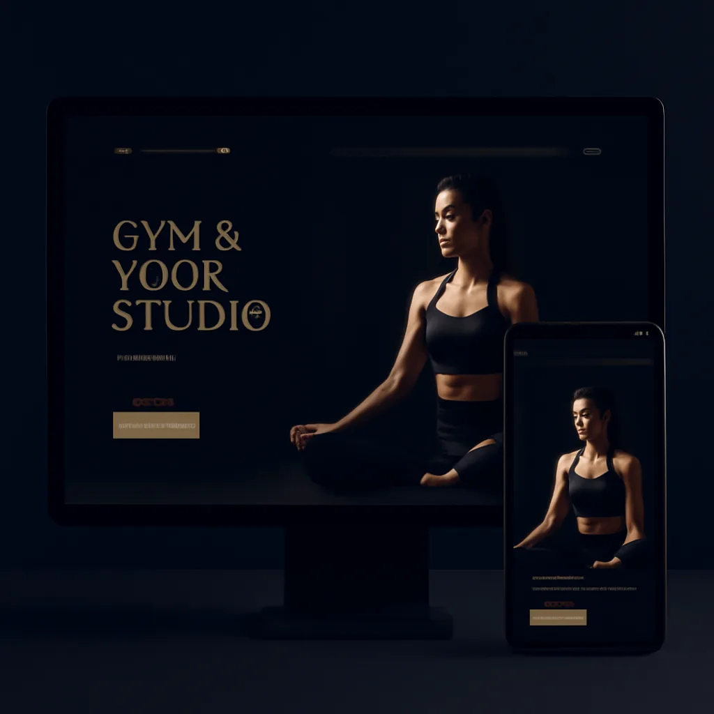 Gym and yoga pilates studio website mockup with class timetable on desktop and mobile