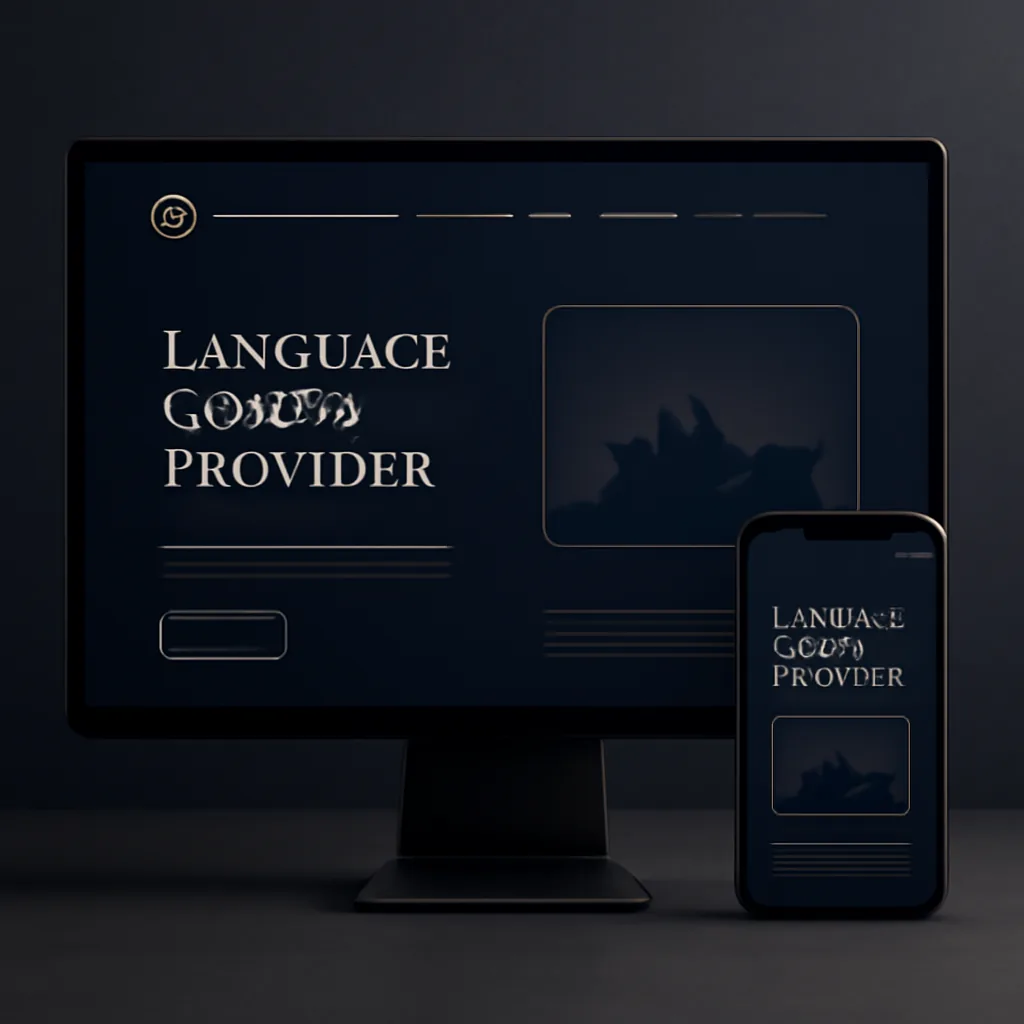 Language course institute website mockup with trial class signup on desktop and mobile