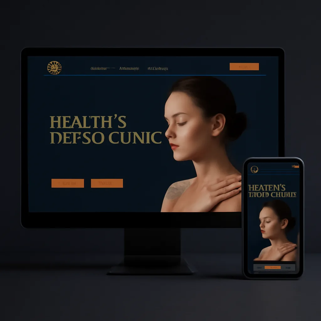 Health and physiotherapy clinic website mockup with patient intake on desktop and mobile