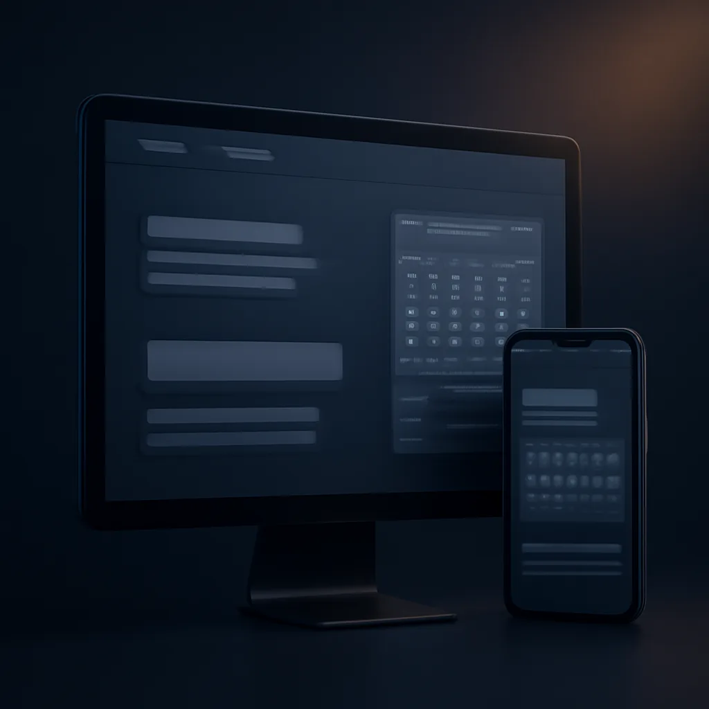 Service booking website mockup with appointment scheduling on desktop and mobile